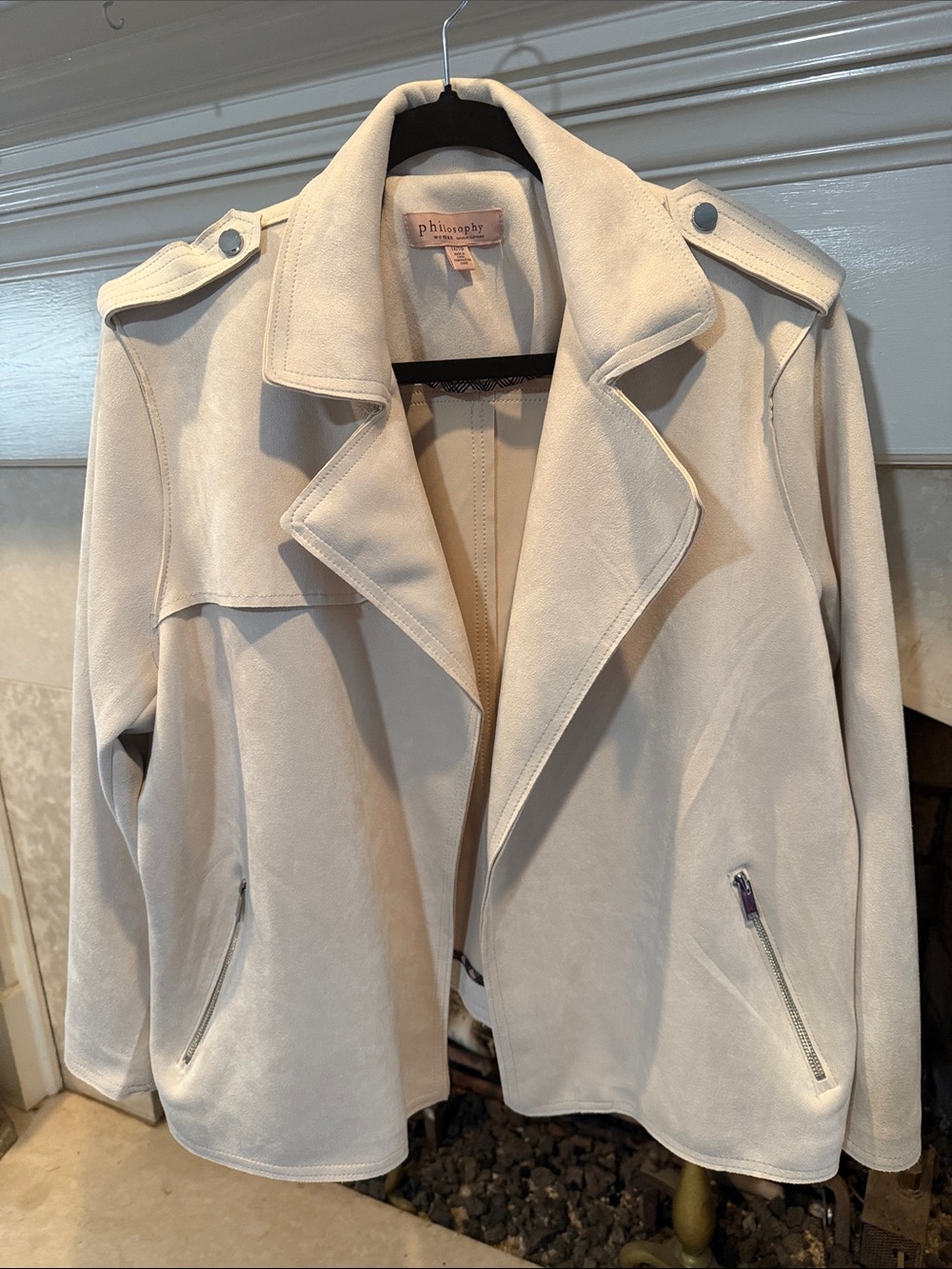 Philosophy light beige suede-look trench jacket size 1X faux leather